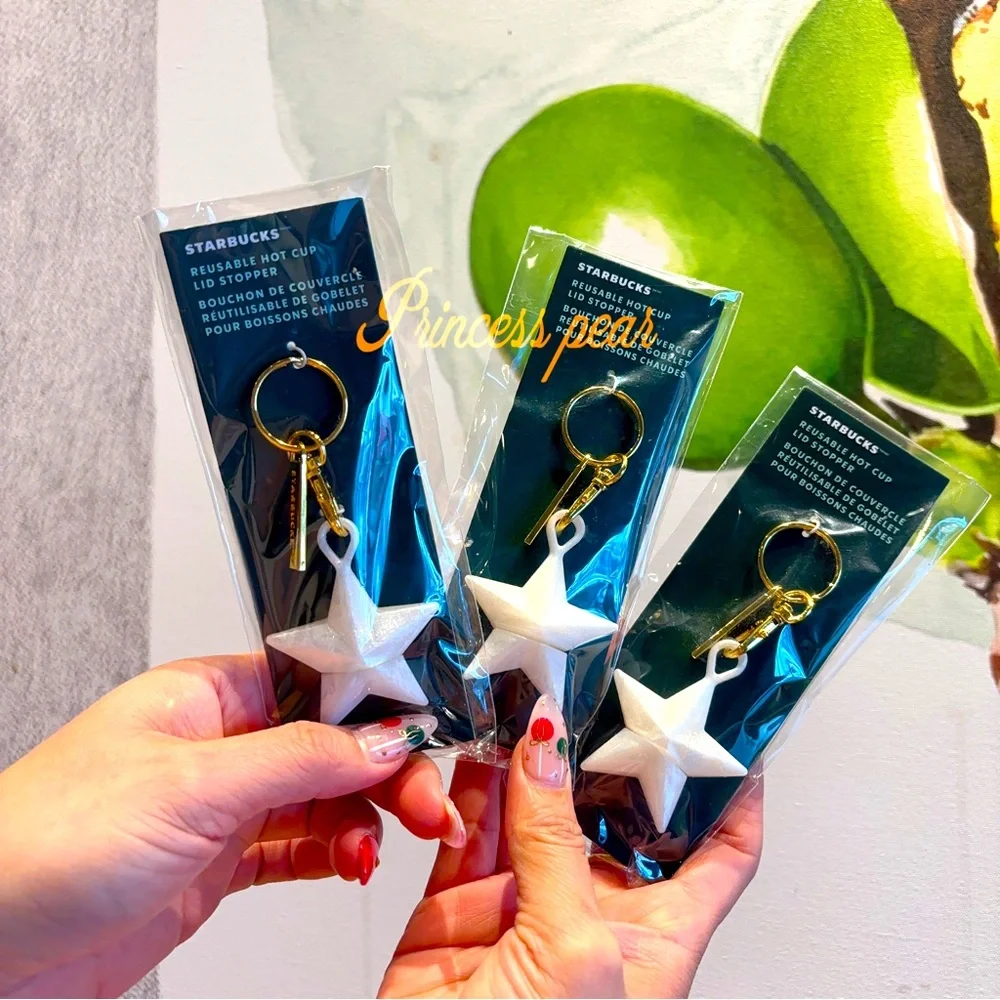3x Starbucks 2024 Holiday SILICONE White STAR HOT DRINK PLUG KEYCHAIN